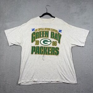 Vintage 1996 Green Bay Packers NFC Central Champions T-Shirt Logo 7 Grey XXL